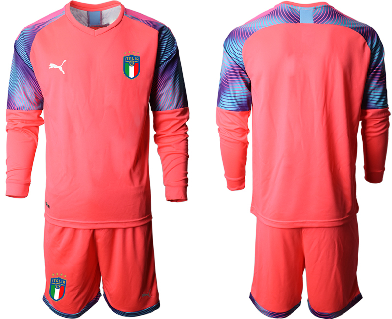 Men 2021 European Cup Italy pink goalkeeper long sleeve soccer jerseys->italy jersey->Soccer Country Jersey